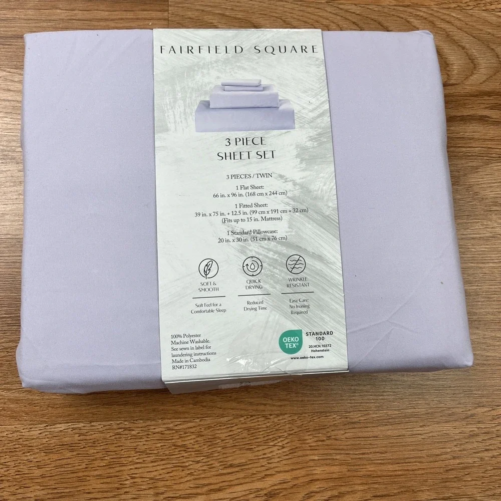 Fairfield Square 3 Piece TWIN Microfiber Sheet Set Purple NEW